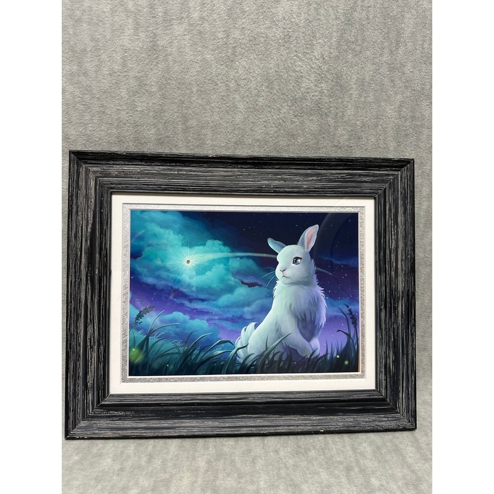 Framed Art "The Shooting Star" Rabbit Night Sky Fantasy Cute Animal Wall Decor